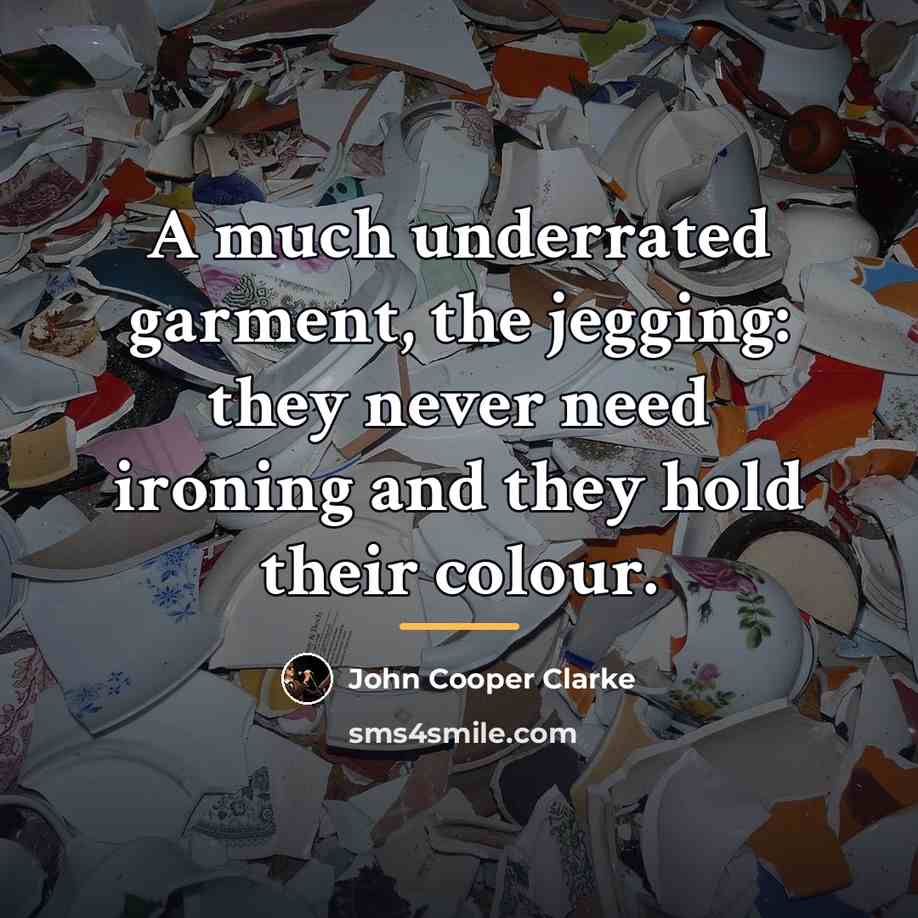 “A much underrated garment, the jegging: they never need ironing…” quote by John Cooper Clarke