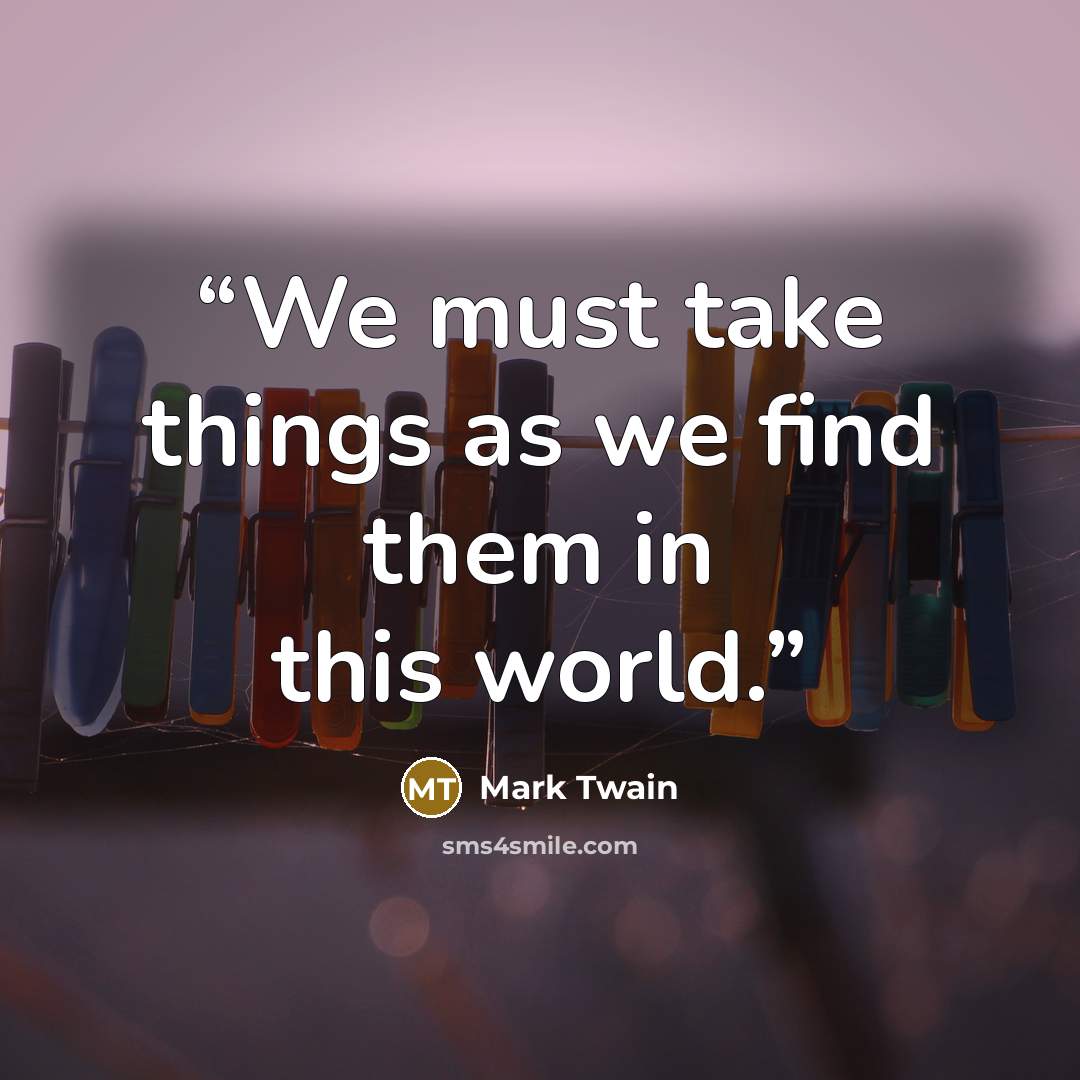 “We must take things as we find them in this world.” quote by Mark Twain
