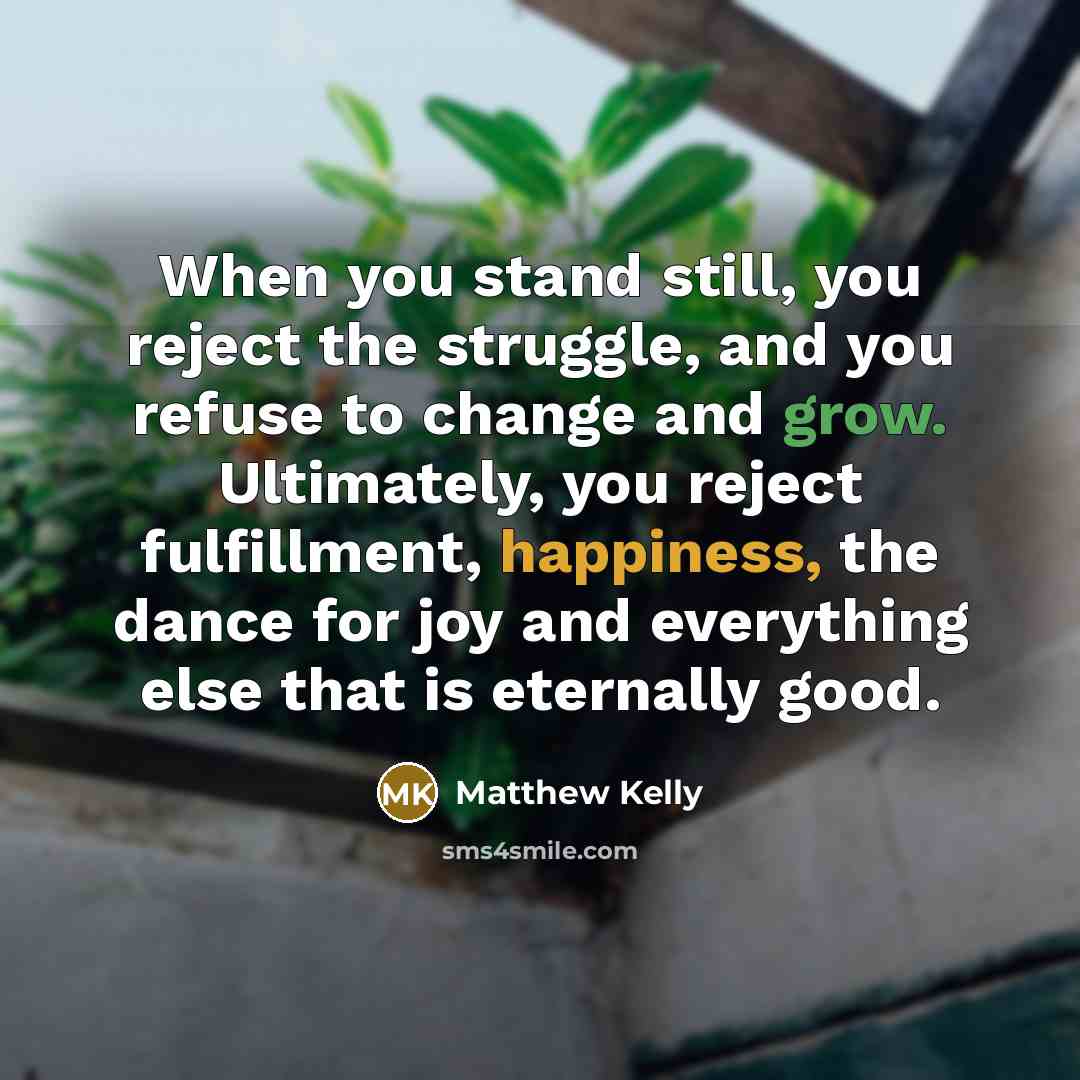 “When you stand still, you reject the struggle, and you…” quote by Matthew Kelly
