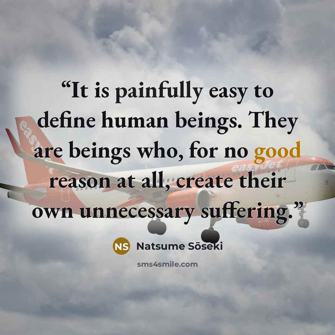 “It is painfully easy to define human beings. They are beings who, for no good reason at all, create their own unnecessary suffering.” quote by Natsume Sōseki