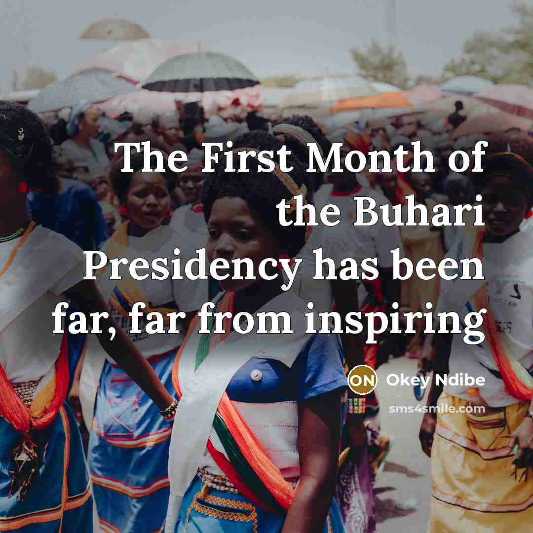 “The First Month of the Buhari Presidency has been far,…” quote by Okey Ndibe