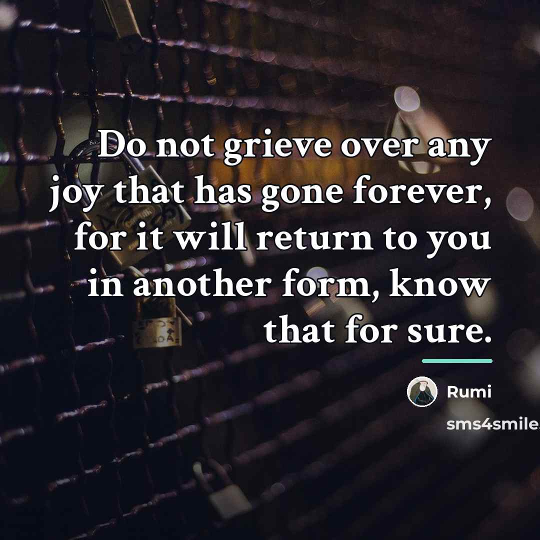 “Do not grieve over any joy that has gone forever,…” quote by Rumi