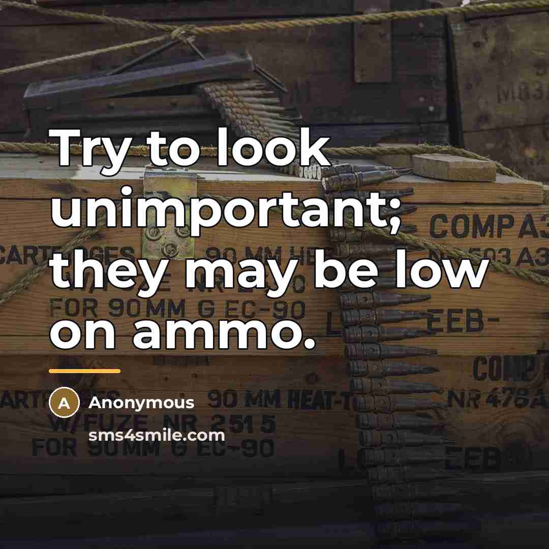 “Try to look unimportant; they may be low on ammo.…” quote by Anonymous