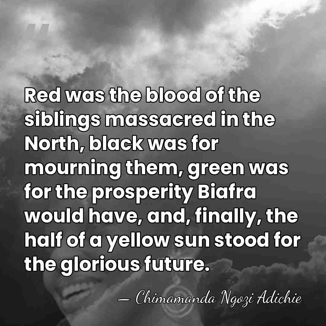Red was the blood of the siblings massacred in the North, black&hellip; - Chimamanda Ngozi Adichie