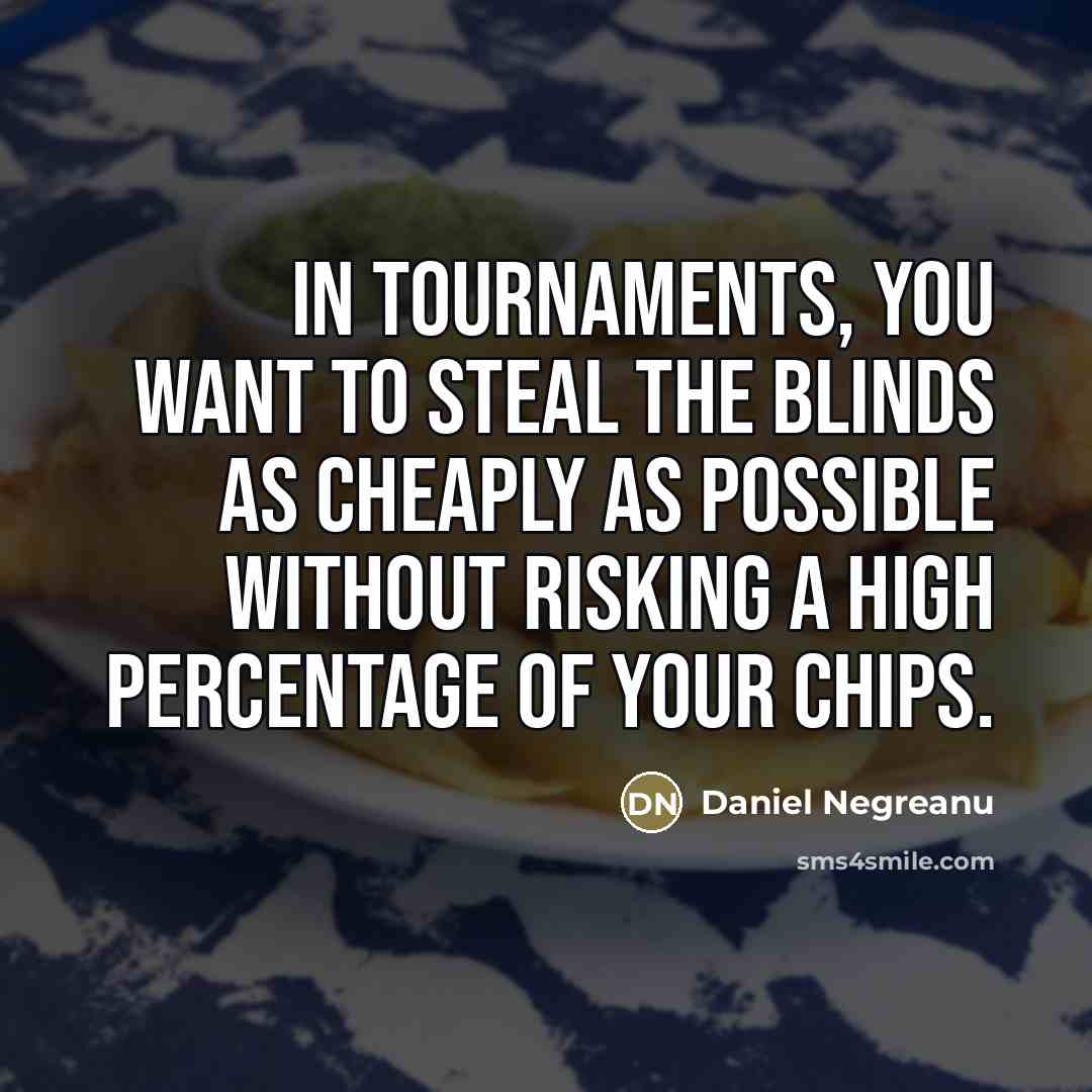 “In tournaments, you want to steal the blinds as cheaply…” quote by Daniel Negreanu