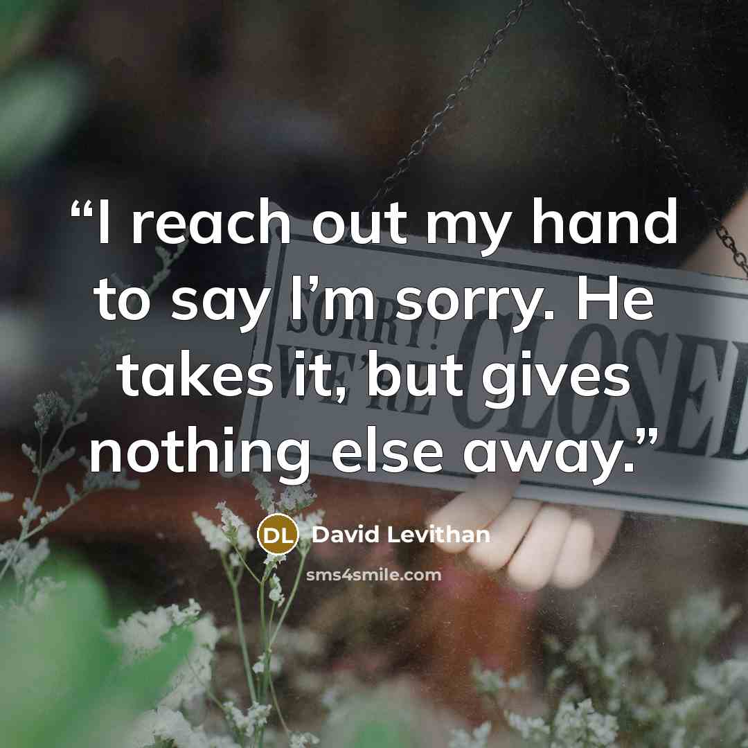 “I reach out my hand to say I’m sorry. He takes it, but gives nothing else away.” quote by David Levithan