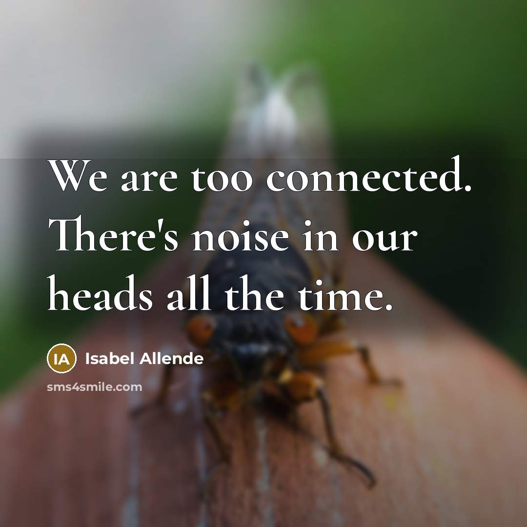 “We are too connected. There's noise in our heads all…” quote by Isabel Allende