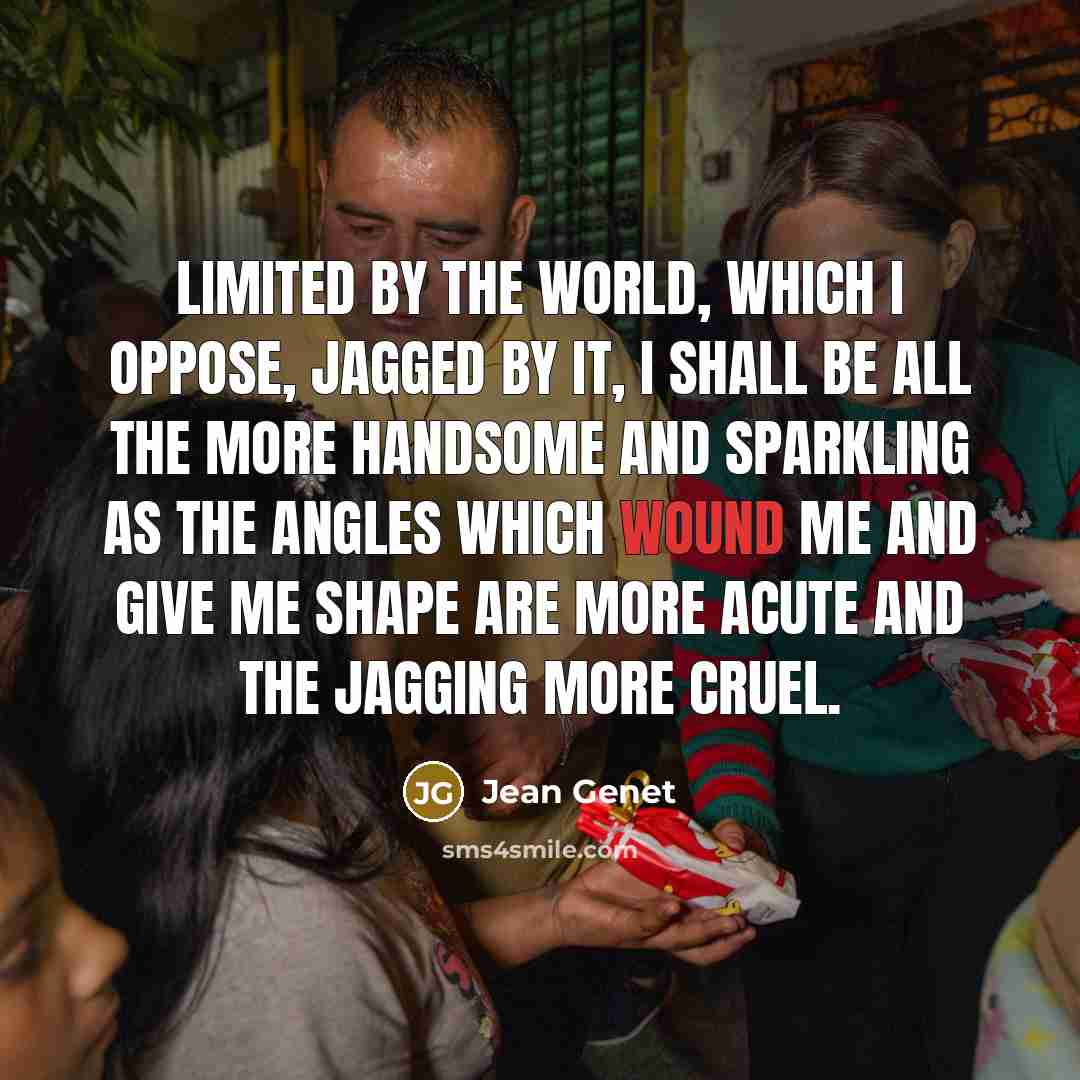 “Limited by the world, which I oppose, jagged by it,…” quote by Jean Genet