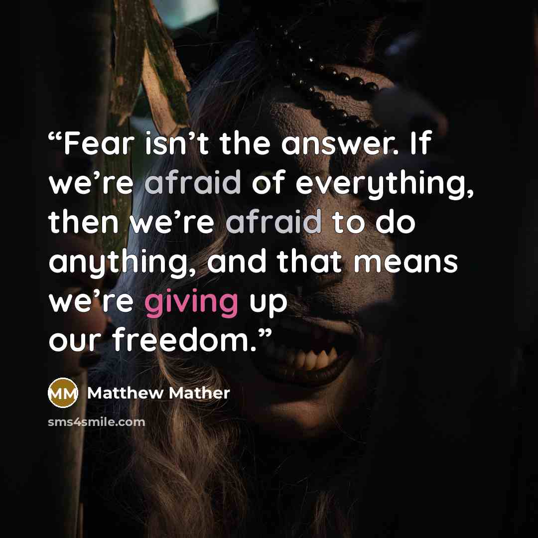 “Fear isn’t the answer. If we’re afraid of everything, then we’re afraid to do anything, and that means we’re giving up our freedom.” quote by Matthew Mather