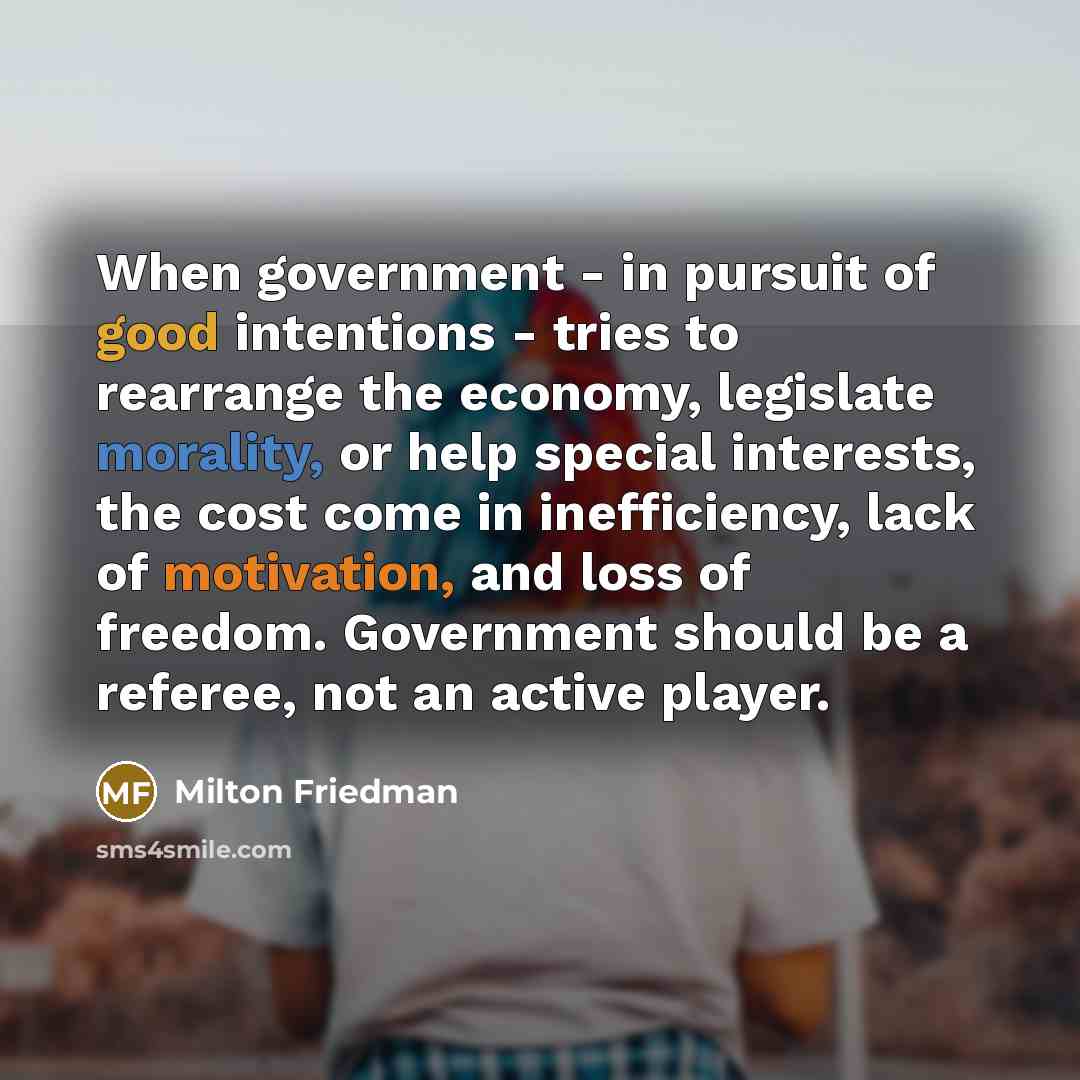 “When government - in pursuit of good intentions - tries…” quote by Milton Friedman