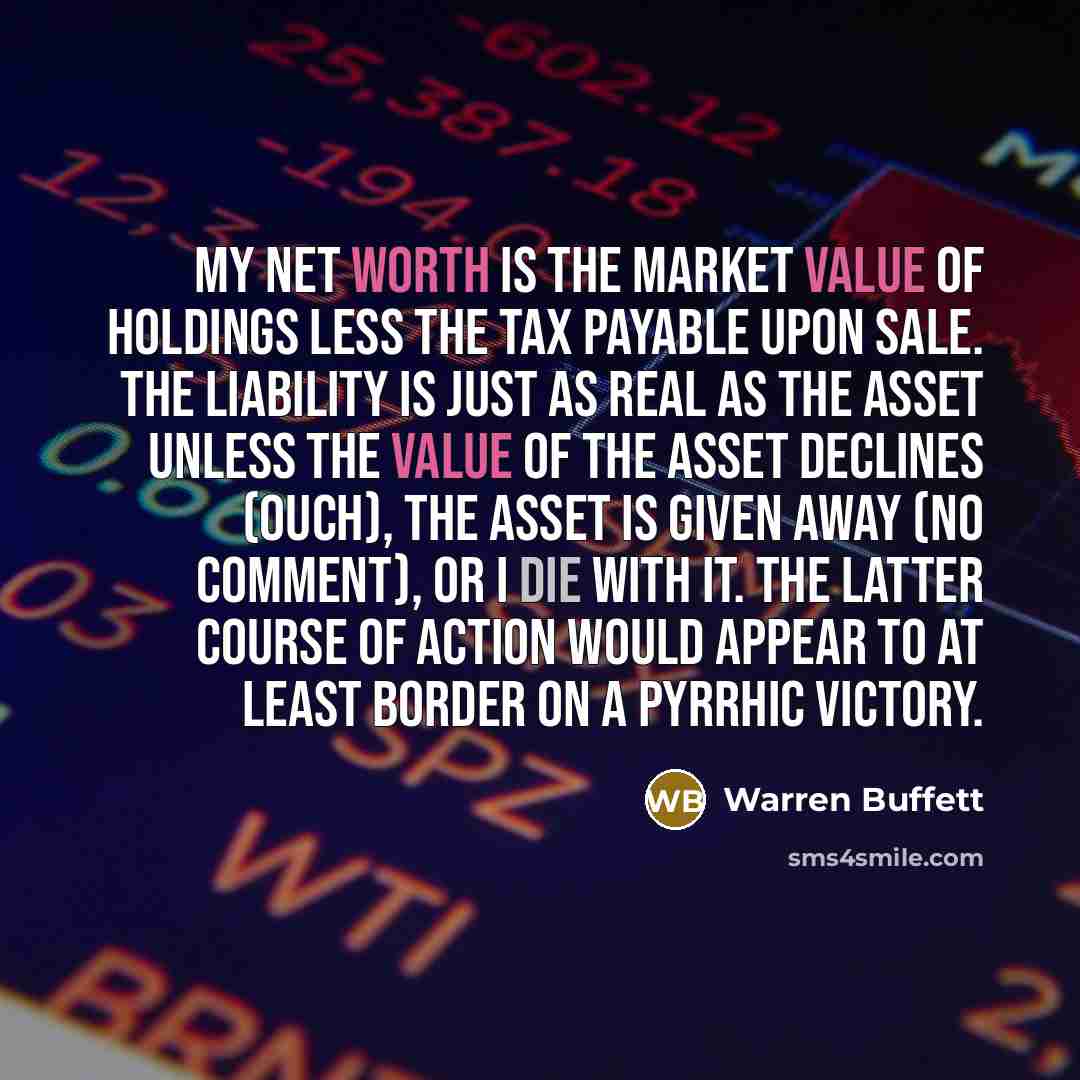 “My net worth is the market value of holdings less…” quote by Warren Buffett
