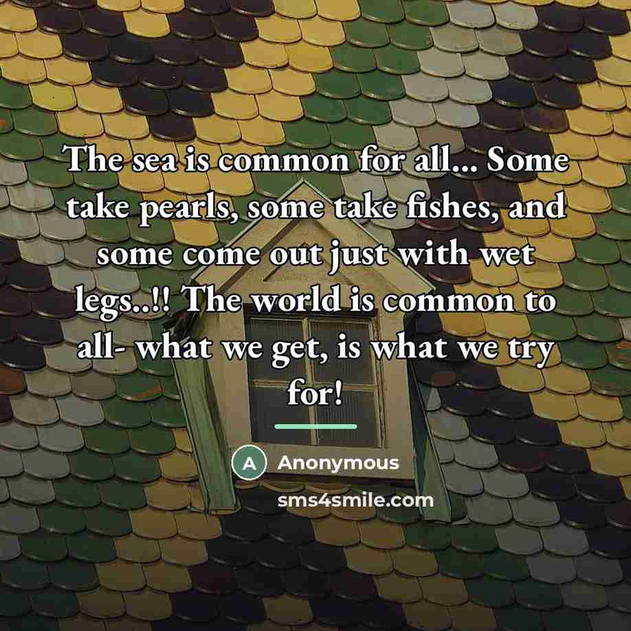 “The sea is common for all... Some take pearls, some…” quote by Anonymous