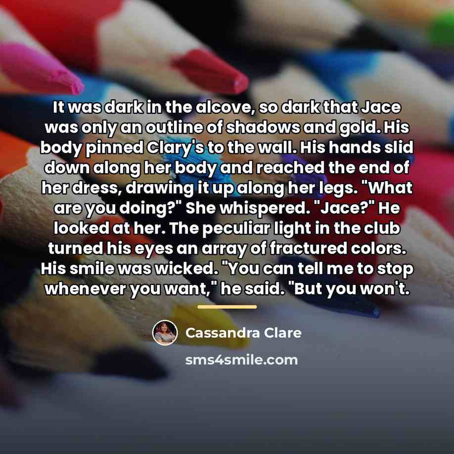 “It was dark in the alcove, so dark that Jace…” quote by Cassandra Clare