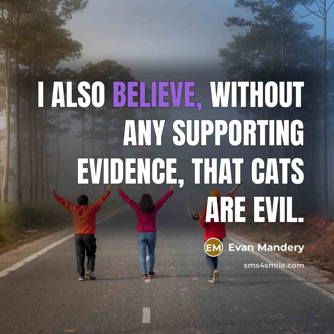 “I also believe, without any supporting evidence, that cats are…” quote by Evan Mandery