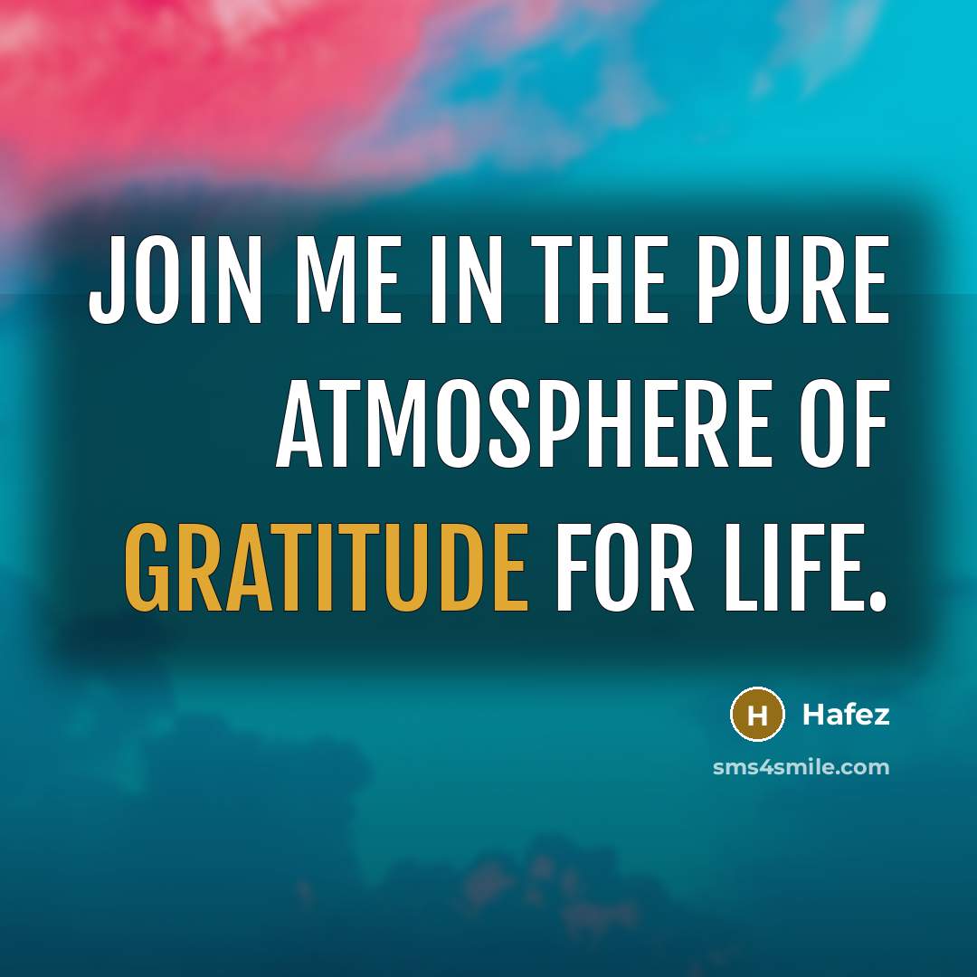 “Join me in the pure atmosphere of gratitude for life.…” quote by Hafez