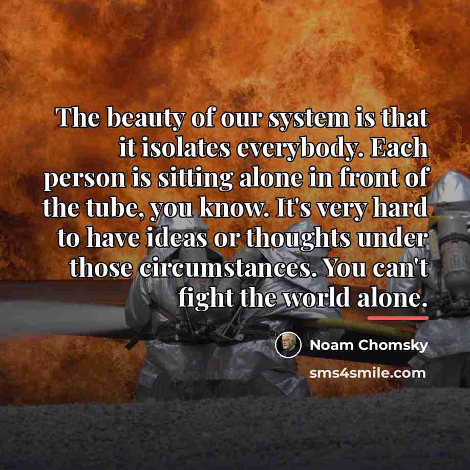 “The beauty of our system is that it isolates everybody.…” quote by Noam Chomsky