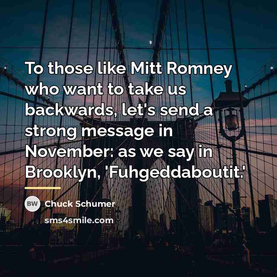 “To those like Mitt Romney who want to take us…” quote by Chuck Schumer