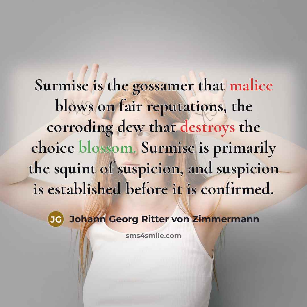 “Surmise is the gossamer that malice blows on fair reputations,…” quote by Johann Georg Ritter von Zimmermann