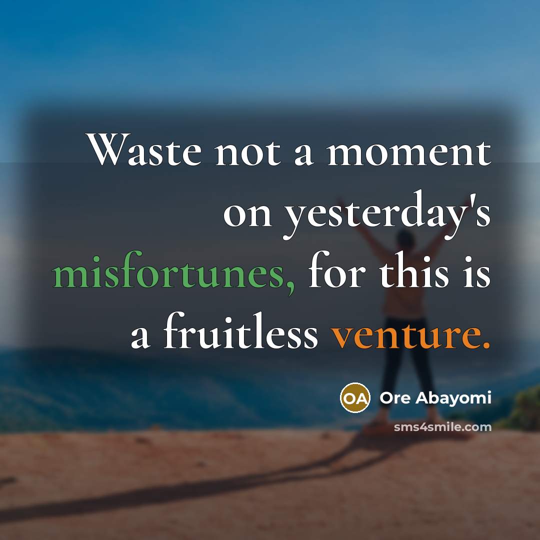 “Waste not a moment on yesterday's misfortunes, for this is a fruitless venture.” quote by Ore Abayomi