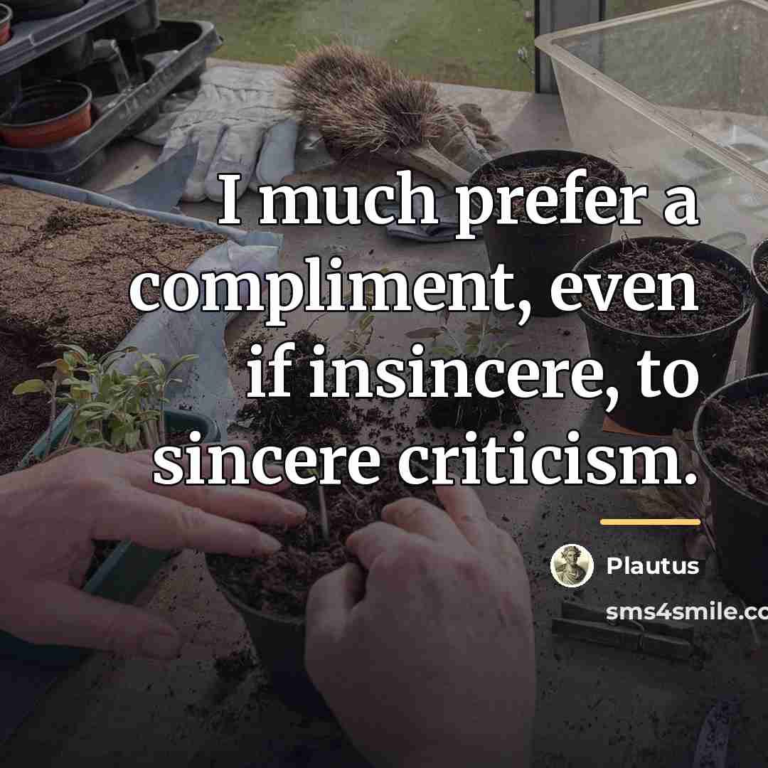 “I much prefer a compliment, even if insincere, to sincere…” quote by Plautus