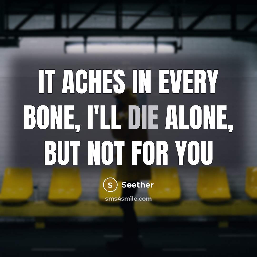 “It aches in every bone, I'll die alone, but not for you” quote by Seether
