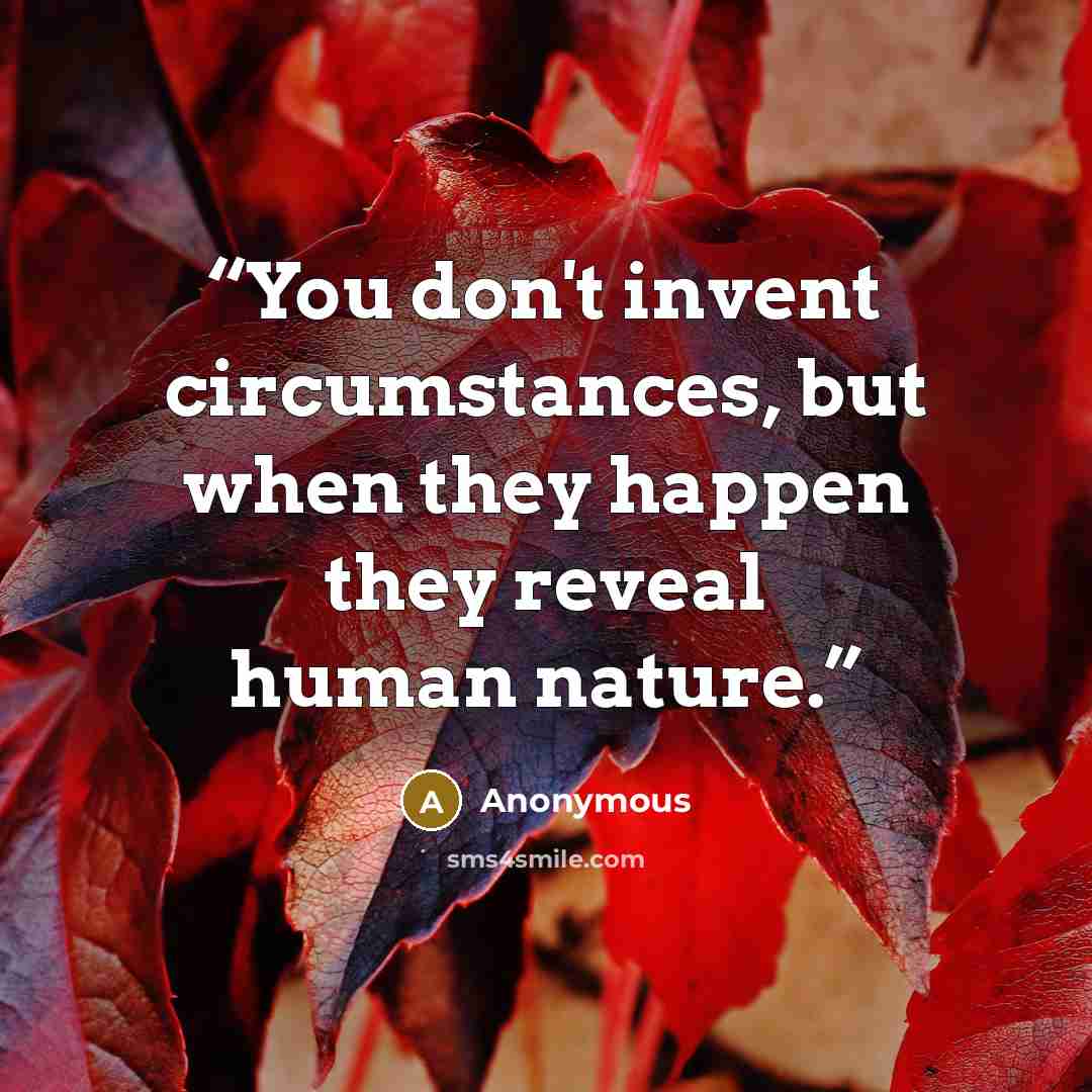 “You don't invent circumstances, but when they happen they reveal human nature.” quote by Anonymous