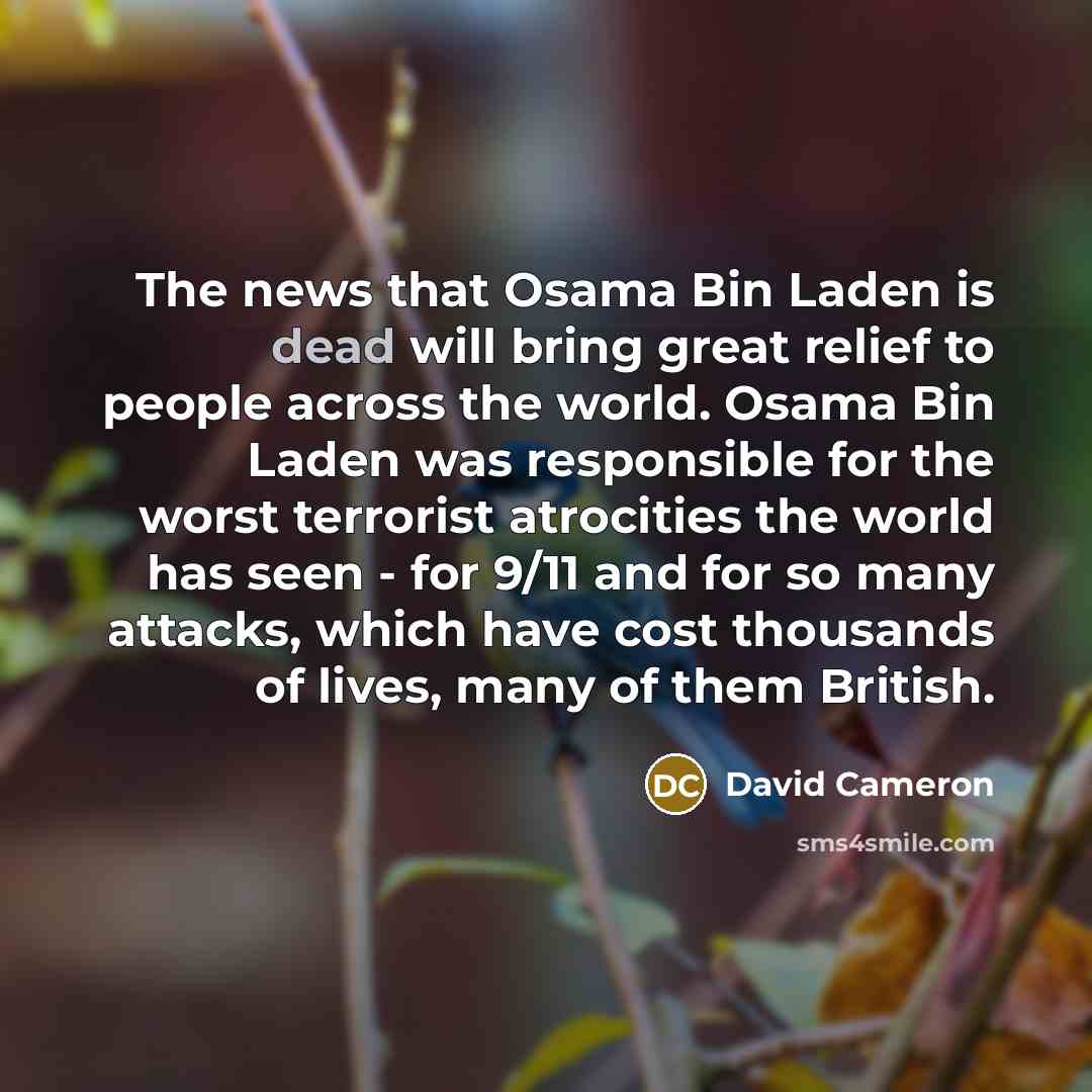 “The news that Osama Bin Laden is dead will bring…” quote by David Cameron