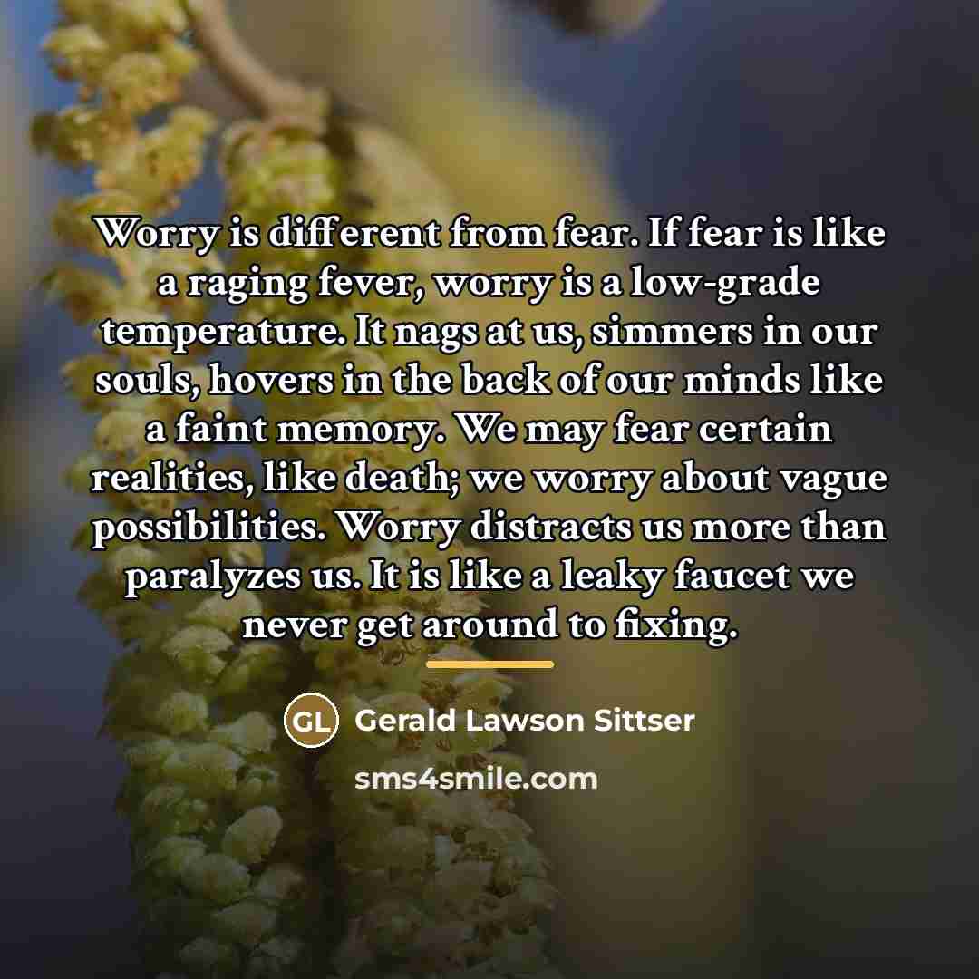 “Worry is different from fear. If fear is like a…” quote by Gerald Lawson Sittser