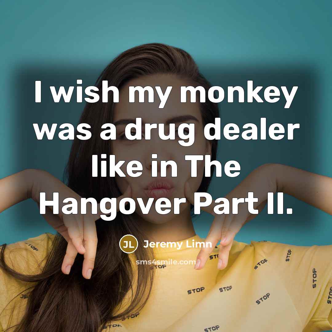 “I wish my monkey was a drug dealer like in…” quote by Jeremy Limn