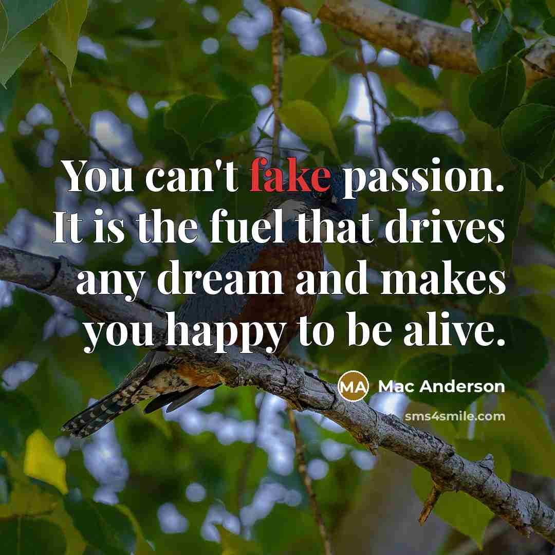 “You can't fake passion. It is the fuel that drives…” quote by Mac Anderson