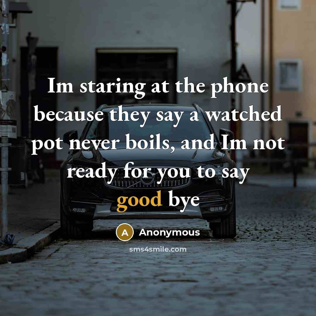 “Im staring at the phone because they say a watched pot never boils, and Im not ready for you to say good bye” quote by Anonymous