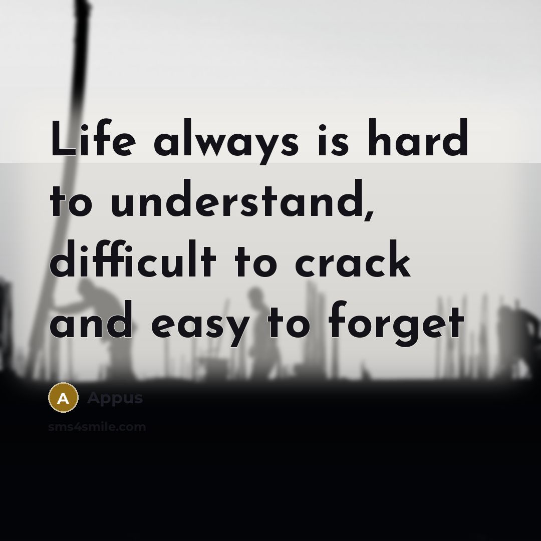 “Life always is hard to understand, difficult to crack and easy to forget” quote by Appus