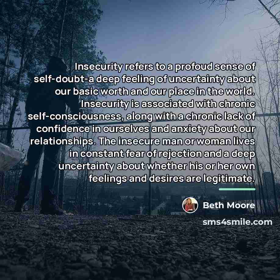 “Insecurity refers to a profoud sense of self-doubt-a deep feeling…” quote by Beth Moore