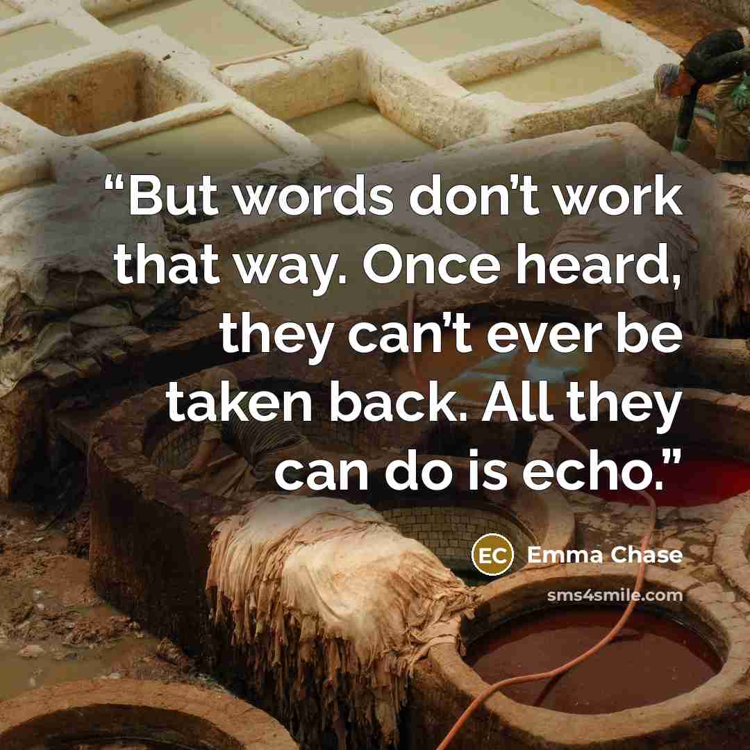 “But words don’t work that way. Once heard, they can’t ever be taken back. All they can do is echo.” quote by Emma Chase