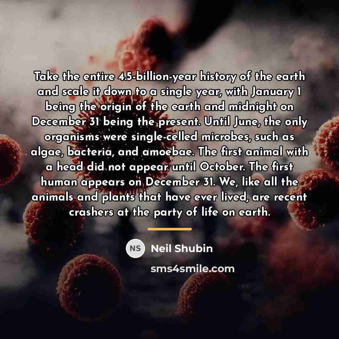 “Take the entire 4.5-billion-year history of the earth and scale…” quote by Neil Shubin