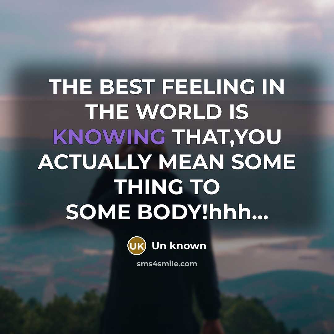 “THE BEST FEELING IN THE WORLD IS KNOWING THAT,YOU ACTUALLY MEAN SOME THING TO SOME BODY!hhh…” quote by Un Known