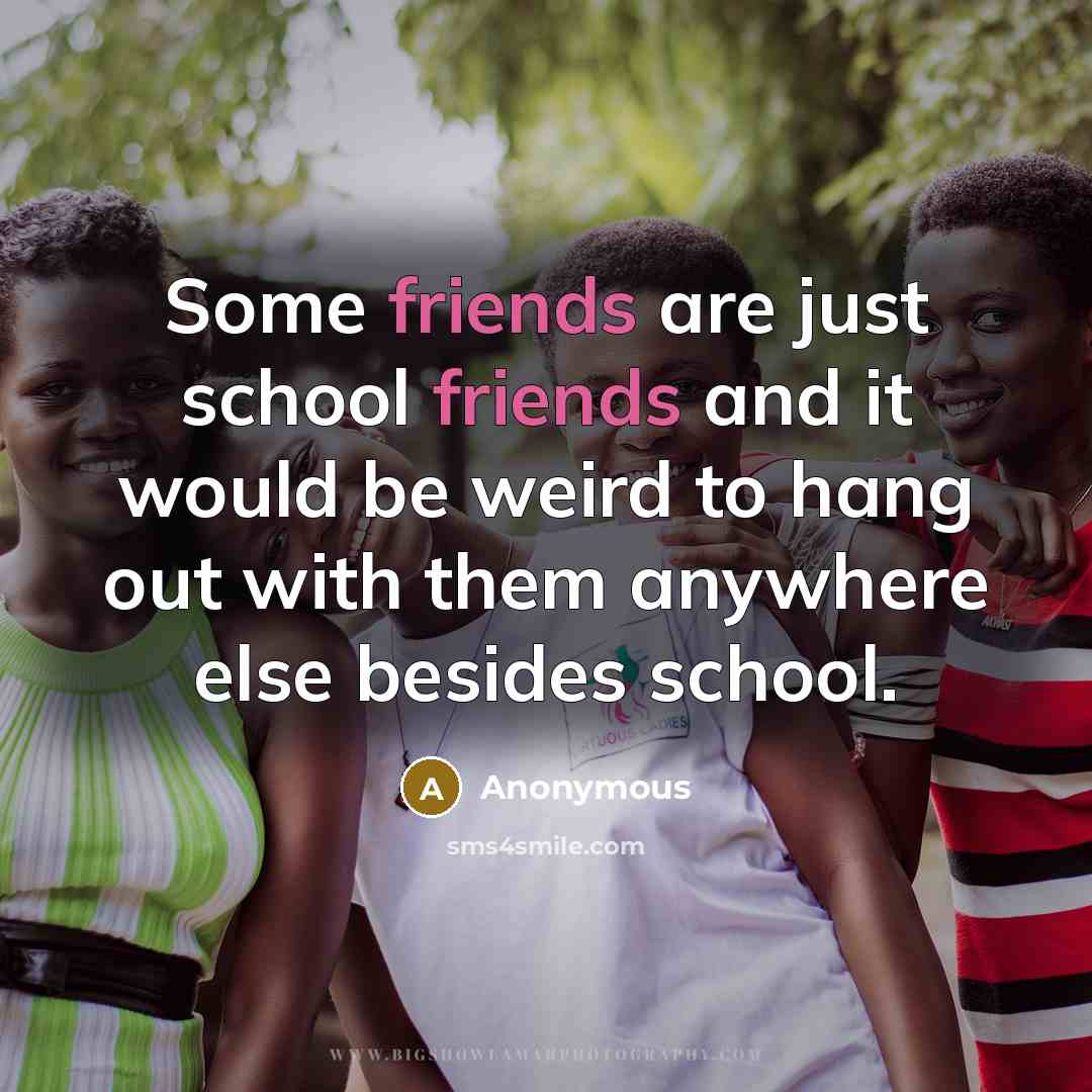 “Some friends are just school friends and it would be weird to hang out with them anywhere else besides school.” quote by Anonymous