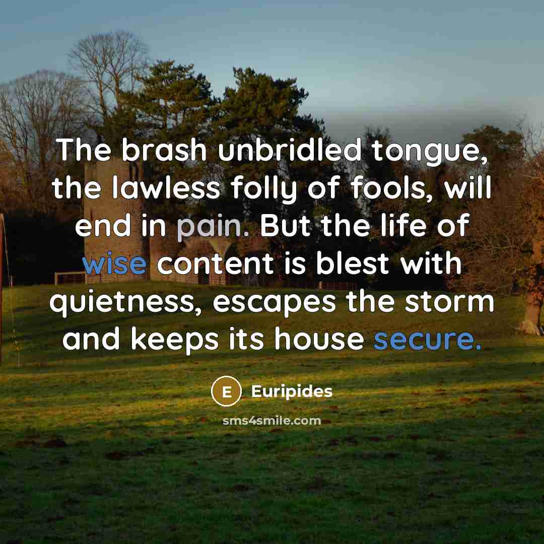“The brash unbridled tongue, the lawless folly of fools, will…” quote by Euripides