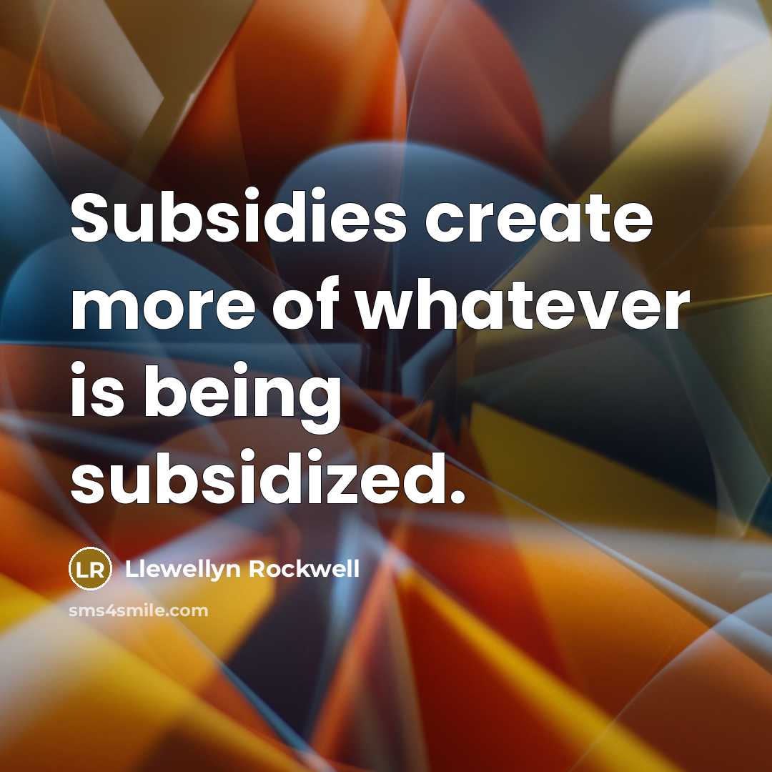 “Subsidies create more of whatever is being subsidized.…” quote by Llewellyn Rockwell