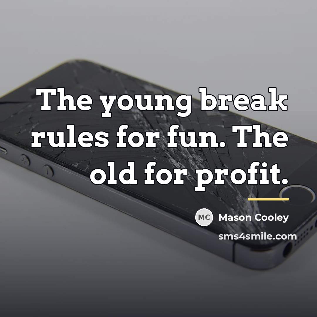 “The young break rules for fun. The old for profit.…” quote by Mason Cooley