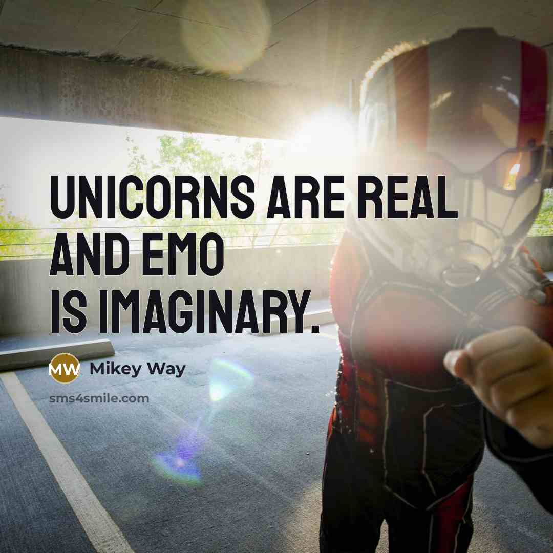 “Unicorns are real and emo is imaginary.…” quote by Mikey Way