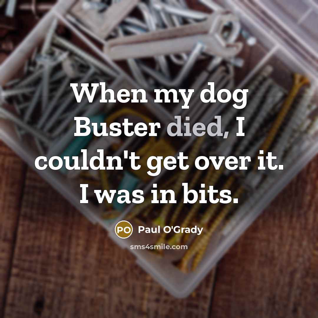 “When my dog Buster died, I couldn't get over it. I was in bits.” quote by Paul O'Grady