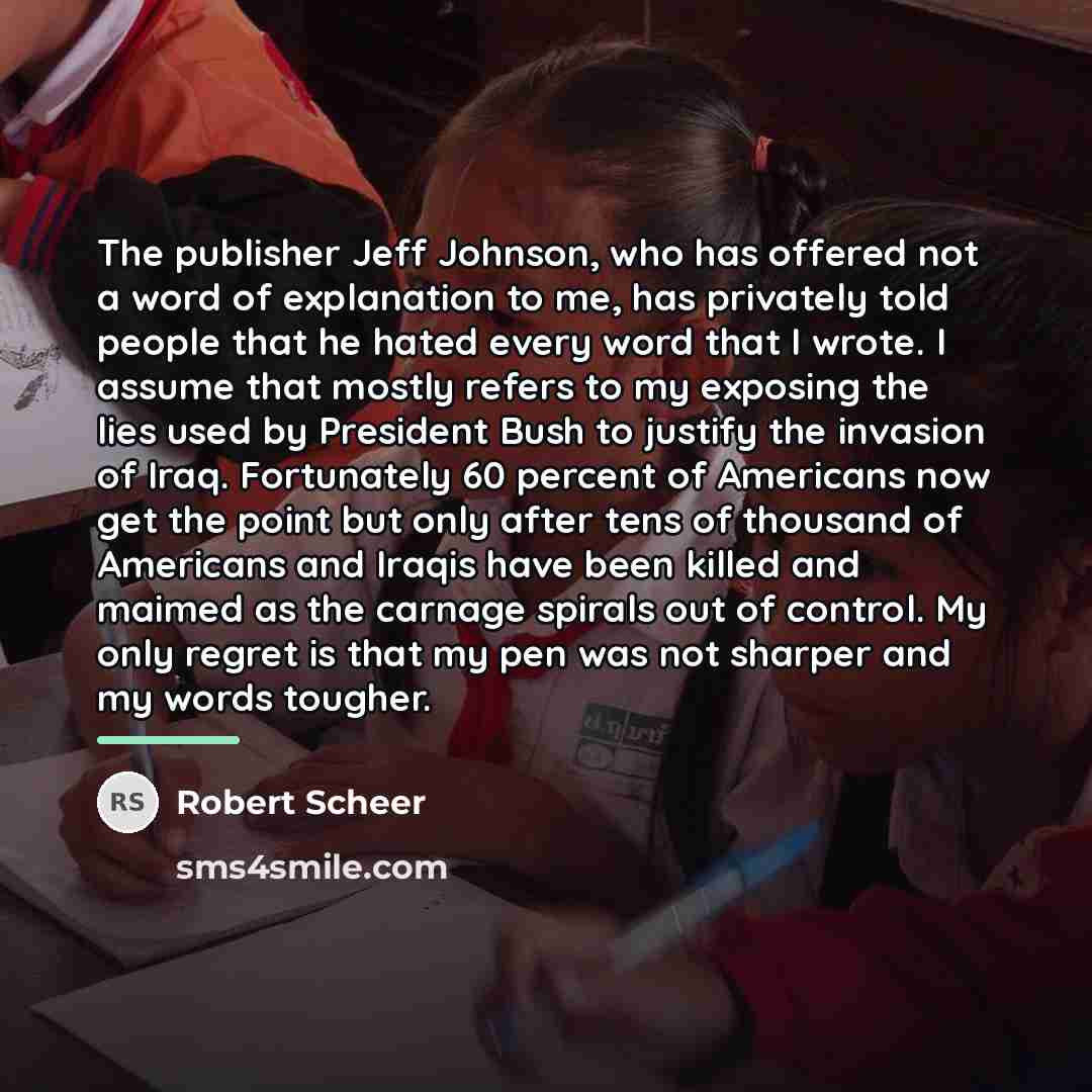 “The publisher Jeff Johnson, who has offered not a word…” quote by Robert Scheer