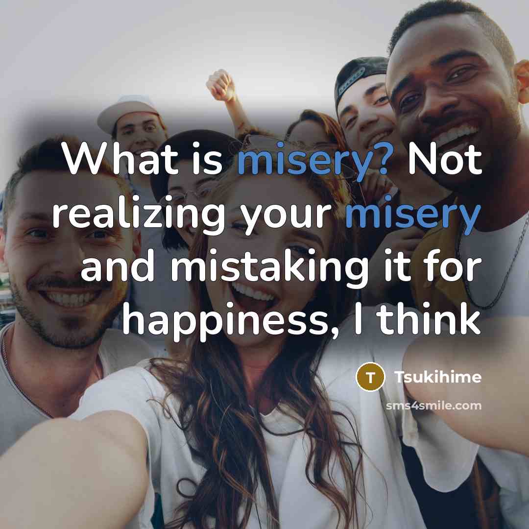 “What is misery? Not realizing your misery and mistaking it for happiness, I think” quote by Tsukihime