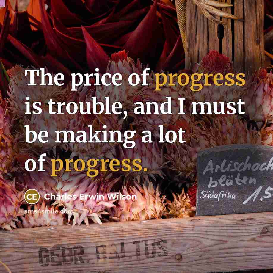 “The price of progress is trouble, and I must be…” quote by Charles Erwin Wilson