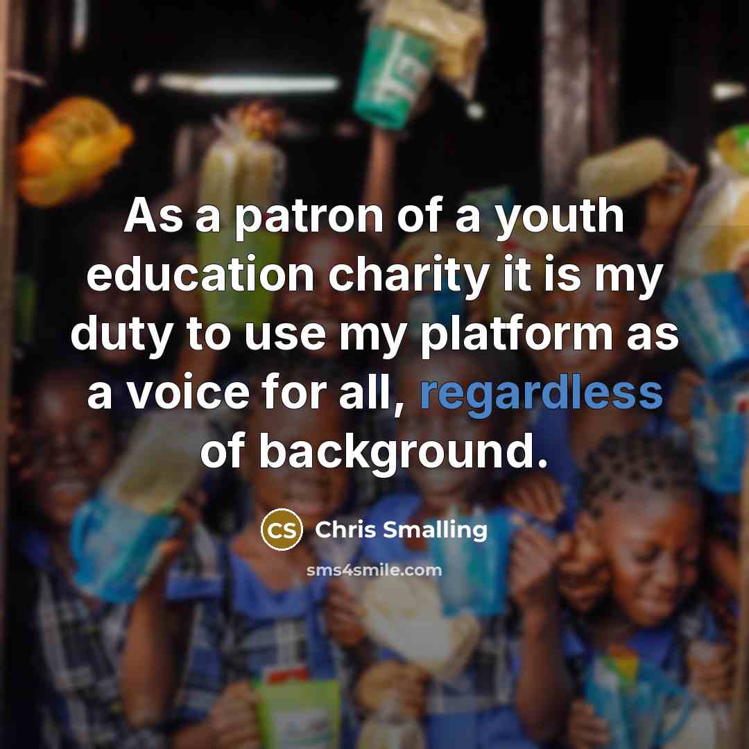 “As a patron of a youth education charity it is…” quote by Chris Smalling