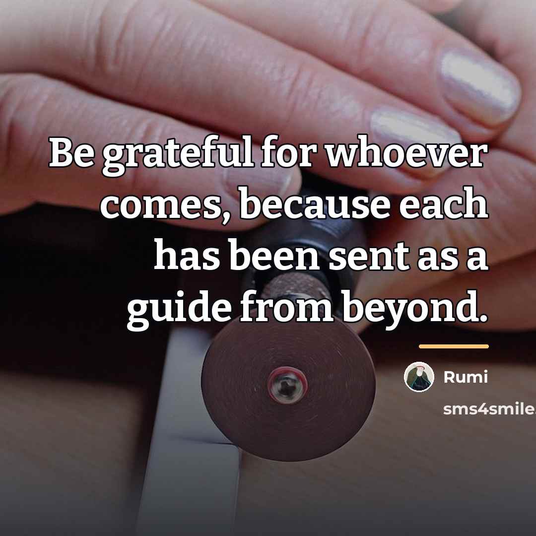 “Be grateful for whoever comes, because each has been sent…” quote by Rumi