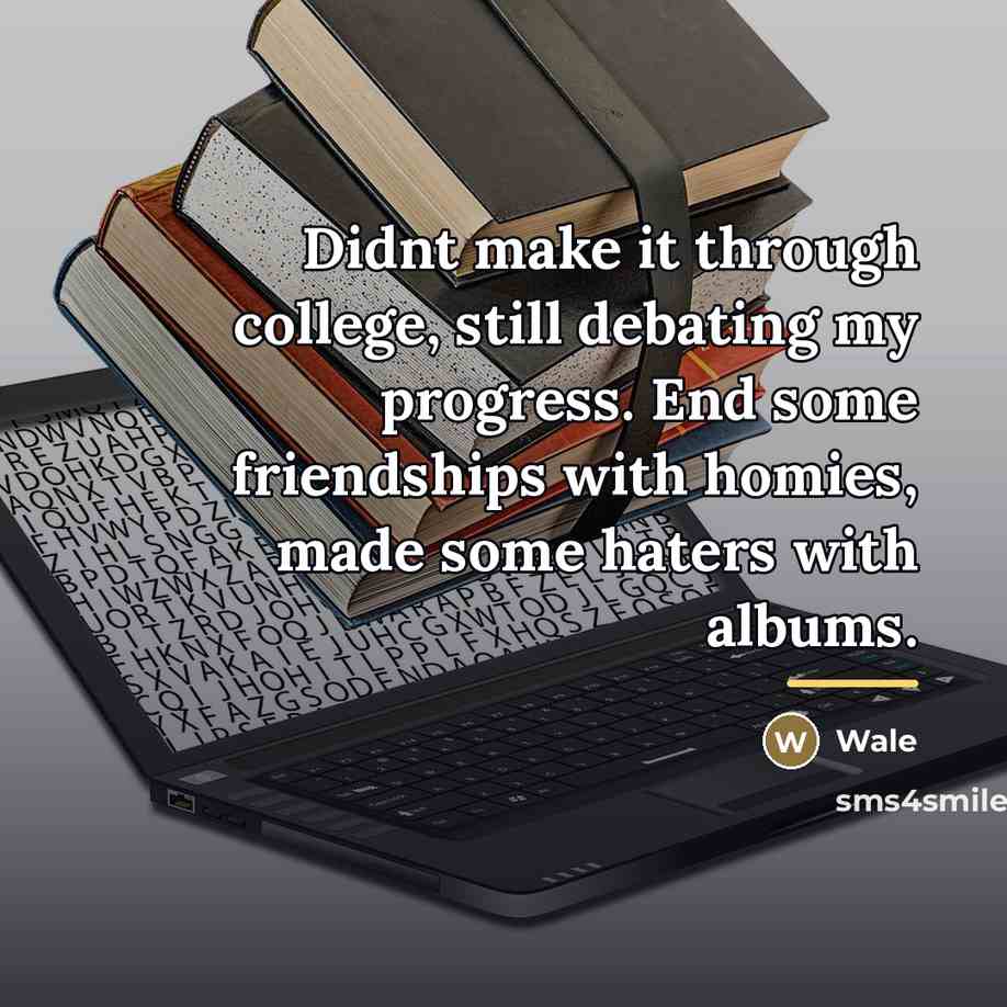 “Didnt make it through college, still debating my progress. End…” quote by Wale