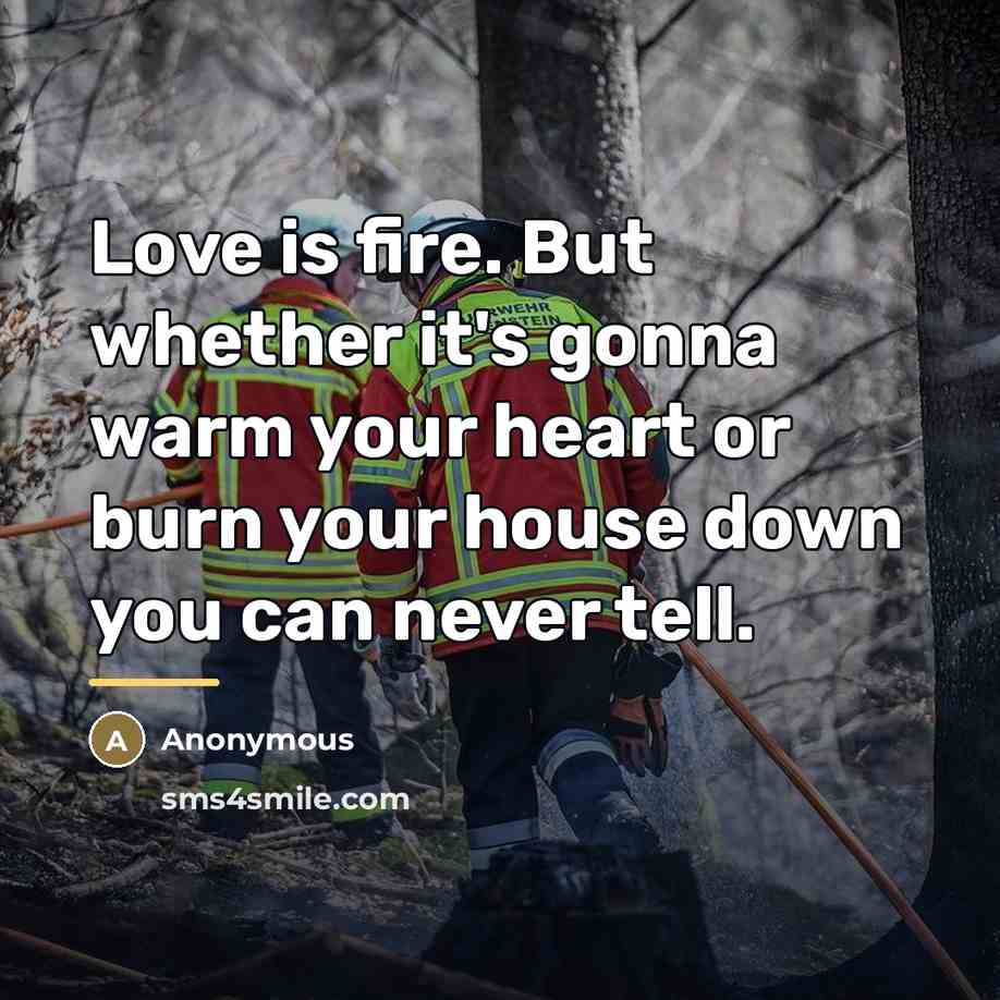 “Love is fire. But whether it's gonna warm your heart…” quote by Anonymous