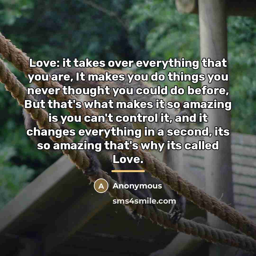 “Love: it takes over everything that you are, It makes…” quote by Anonymous